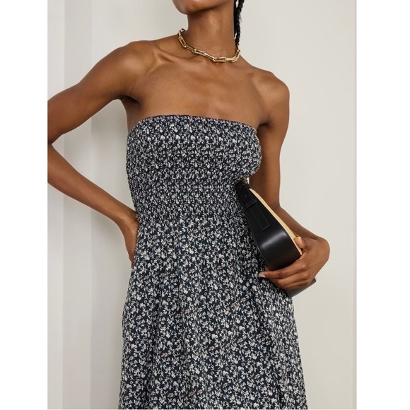 Veronica Beard NWT Cornelia Strapless Smocked Floral Midi Dress Blue Size XL